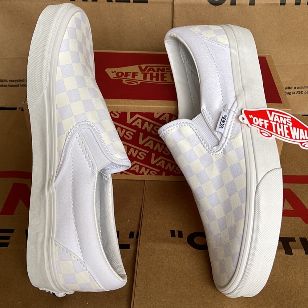 Vans Classic Men’s Slip On Checkerboard True White/ True White sneakers - Picture 12 of 16